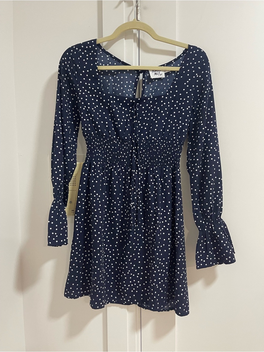 Princess Polly Navy & White Polka Dot Long Sleeve Smocked Waist Dress